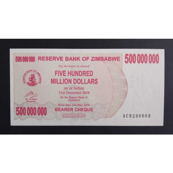 Zimbabwe 500 million Dollars 2008 UNC