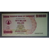 Zimbabwe 50 Million Dollars 2008 AUNC+
