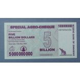 Zimbabwe 5 Billion Dollars 2008 UNC