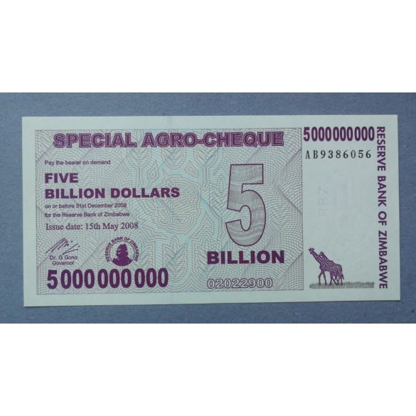 Zimbabwe 5 Billion Dollars 2008 UNC