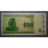 Zimbabwe 500 Dollars 2009 UNC